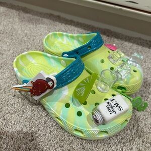 CROCS Kids Green and Blue Slippers with Charms